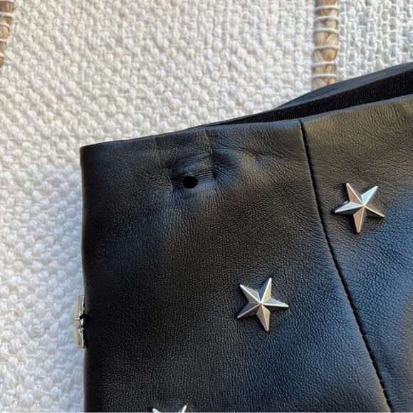 Alice + Olivia Fidela Black Silver Stars Stud Drape 100% Leather Mini Skirt 0 - Picture 8 of 9